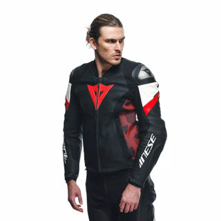 Dainese Avro 5 Leather Jacket - Black/Lava-Red/White