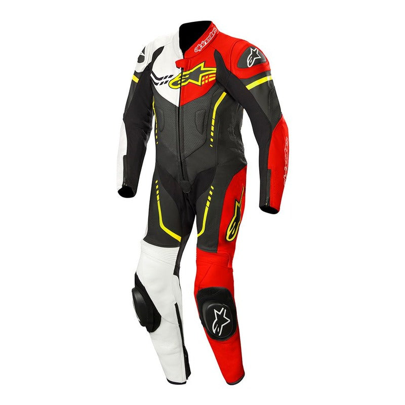 Alpinestars GP Plus Youth 1-Piece Motorcycle Leather Suit - Black/White/Fluro Yellow/Fluro Red