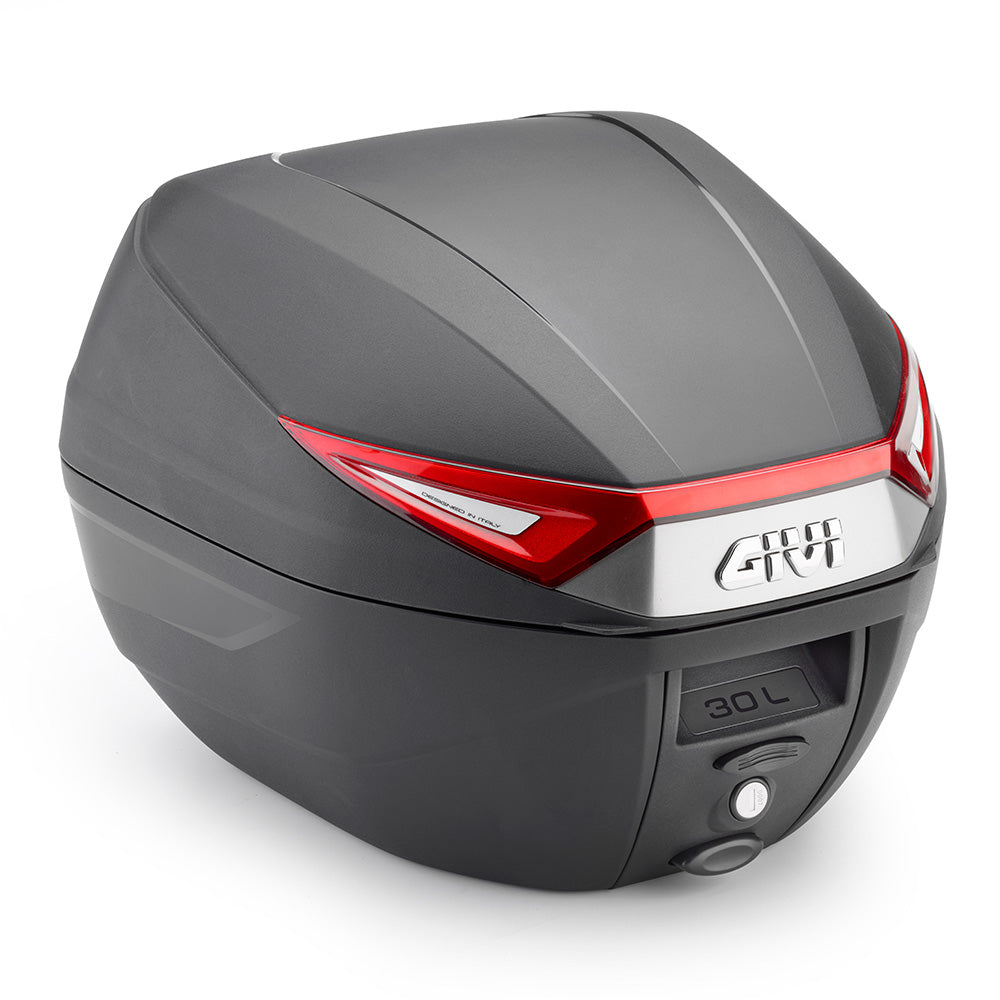 Givi 30L Monolock Topcase With Plate And Universal Kit - Black With Red Reflectors