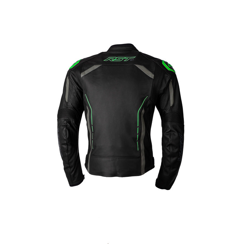 RST S-1 CE Leather Jacket - Black/Grey/Neon Green