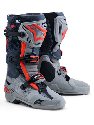 Alpinestars Tech 10 Enduro Boots - Mid Gray / Dark Gray / Red Fluo