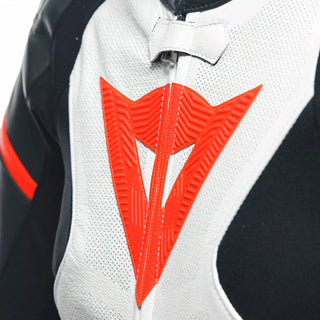 Dainese Grobnik Ladies 1 Piece Perforated Racing Suit - Black/White/Fluro Red