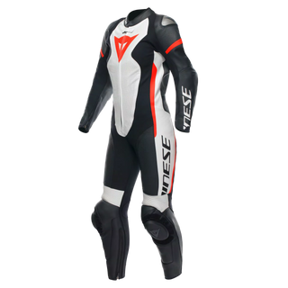 Dainese Grobnik Ladies 1 Piece Perforated Racing Suit - Black/White/Fluro Red