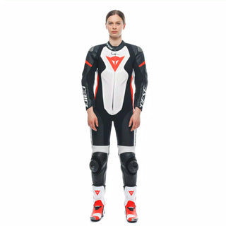 Dainese Grobnik Ladies 1 Piece Perforated Racing Suit - Black/White/Fluro Red