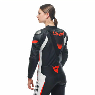 Dainese Grobnik Ladies 1 Piece Perforated Racing Suit - Black/White/Fluro Red