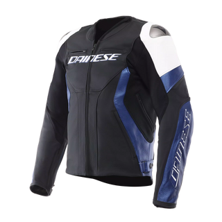 Dainese Racing 5 Men Leather Motorcycle Jacket - White/Blue/Black