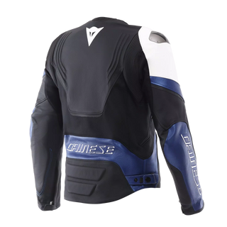Dainese Racing 5 Men Leather Motorcycle Jacket - White/Blue/Black