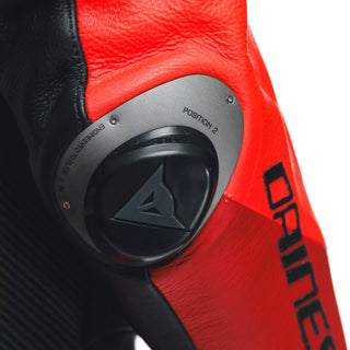 Dainese Misano 3 D-Air Women’s 1 Piece Perforated Leather Motorcycle Suit - Black/Red/Fluro Red