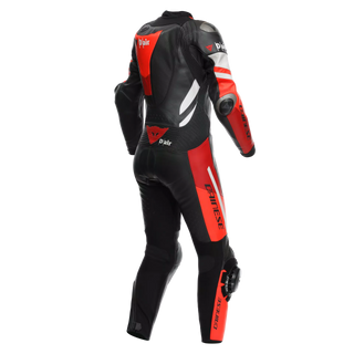 Dainese Misano 3 D-Air Women’s 1 Piece Perforated Leather Motorcycle Suit - Black/Red/Fluro Red
