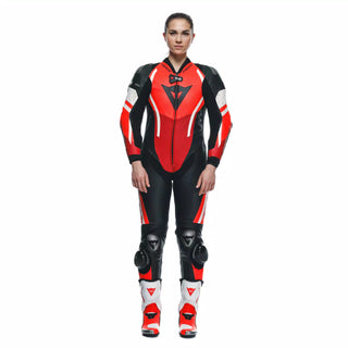 Dainese Misano 3 D-Air Women’s 1 Piece Perforated Leather Motorcycle Suit - Black/Red/Fluro Red