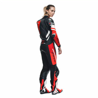 Dainese Misano 3 D-Air Women’s 1 Piece Perforated Leather Motorcycle Suit - Black/Red/Fluro Red