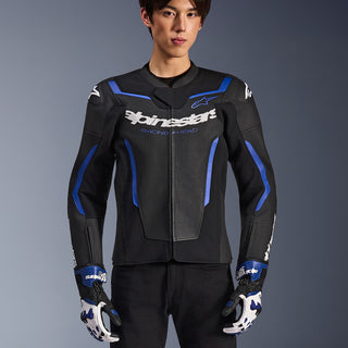Alpinestars GP Force V2 Airflow Leather Jacket - Black / Metallic Blue
