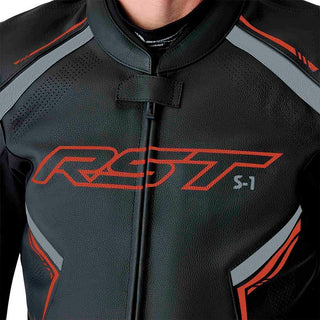 RST S1 D3O CE Leather Motorcycle Jacket - Black/Grey/Red