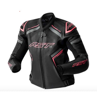 RST S1 D3O CE Ladies Leather Jacket - Black / Fluro Pink