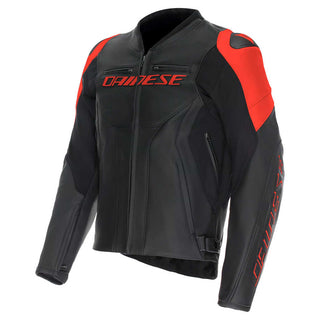 Dainese Racing 5 Mens' Perforated Leather Jacket - Black/Black/Red-Fluro