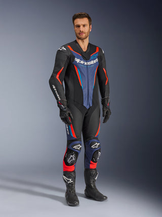 Alpinestars GP Force V2 One-Piece Leather Suit - Black / Blue / Fluro Red