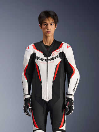 Alpinestars GP Force V2 One-Piece Leather Suit - White / Black / Fluro Red