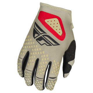 Fly Racing 2025 Youth Kinetic SYM Gloves  - Light Grey/ Red/ Black
