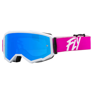 Fly Zone Pink/White Goggles With Skyblue Mirror/Smoke Lens