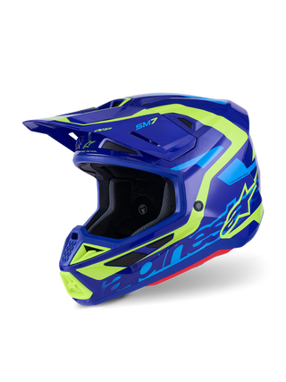 Alpinestars SM7 Deed ECE06 Helmet - Blue/Fluro-Yellow/Glossy