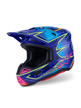 Alpinestars SM7 Cast ECE06 Helmet - Blue/Pink/Fluro-Yellow/Glossy