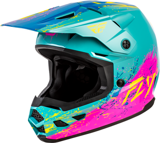 Fly Racing Kinetic Drip Youth Helmet - Turquoise/Pink/Yellow