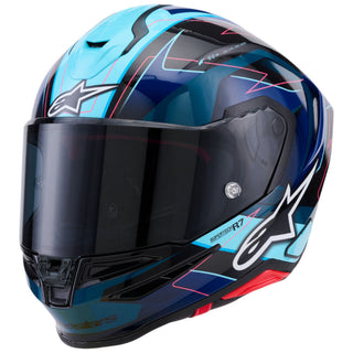 Alpinestars Supertech SR7 Kinetis ECE06/DOT Full Face Helmet  Black/Blue Fluro/Pink/White Gloss