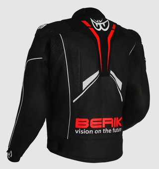 Berik Monza Leather Jacket - Black/Fluro-Red