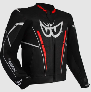 Berik Monza Leather Jacket - Black/Fluro-Red