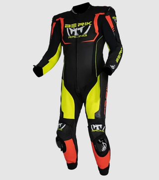 Berik Mugello Leather Race Suit - Black/ Hi-Viz/ Red