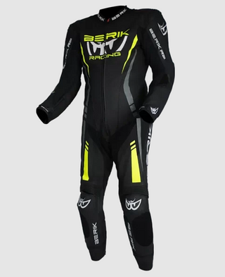 Berik Sicly Leather Race Suit - Black/Hi-Viz