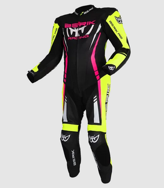 Berik Sicly Leather Race Suit - Black/Hi-Viz/Pink