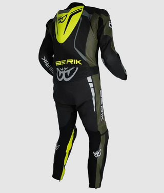 Berik Sicly Leather Race Suit - Army/Hi-Viz