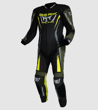 Berik Sicly Leather Race Suit - Army/Hi-Viz