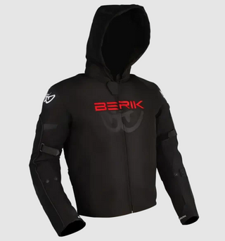 Berik Star Hoodie Leather Jacket - Black/Fluro-Red