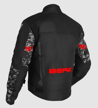 Berik Veloce Leather Jacket - Black/Camo/Fluro-Red