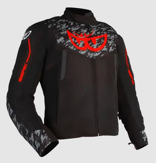 Berik Veloce Leather Jacket - Black/Camo/Fluro-Red