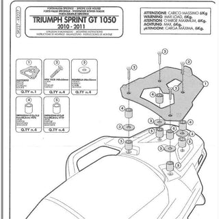 GIVI Specific Rear Rack - Triumph Sprint GT 1050 10- (Needs Plate)
