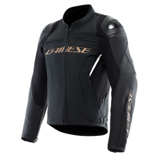 Dainese Racing 4 Leather Jacket - Black/Tibetan-Platinum/White