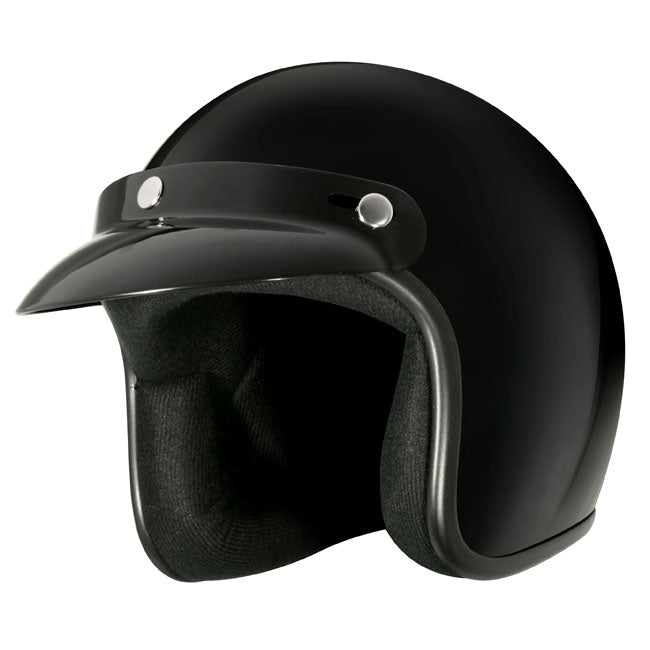 M2R 225 With Peak Open Face Motorcycle Helmet - Black