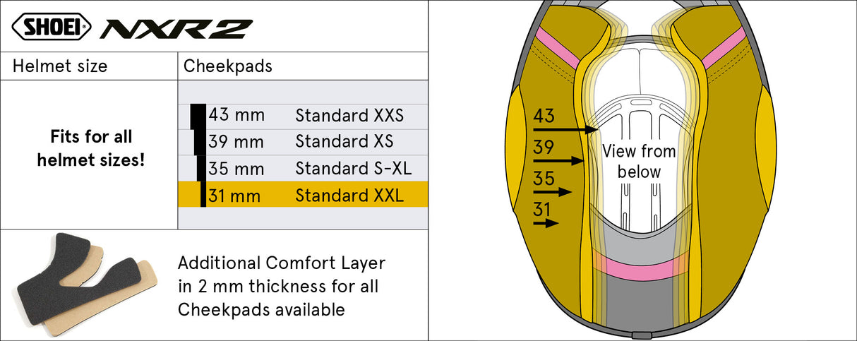 Shoei NXR2 Replacement Helmet Cheek Pad 35 (Std S~XL)