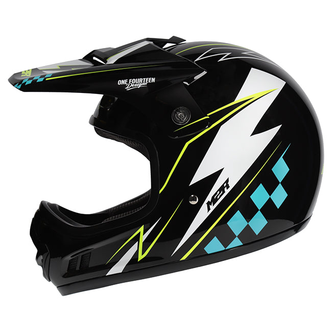 M2R MX2 JR Youth Lightning PC-3 Helmet - Hi-Vis White Blue