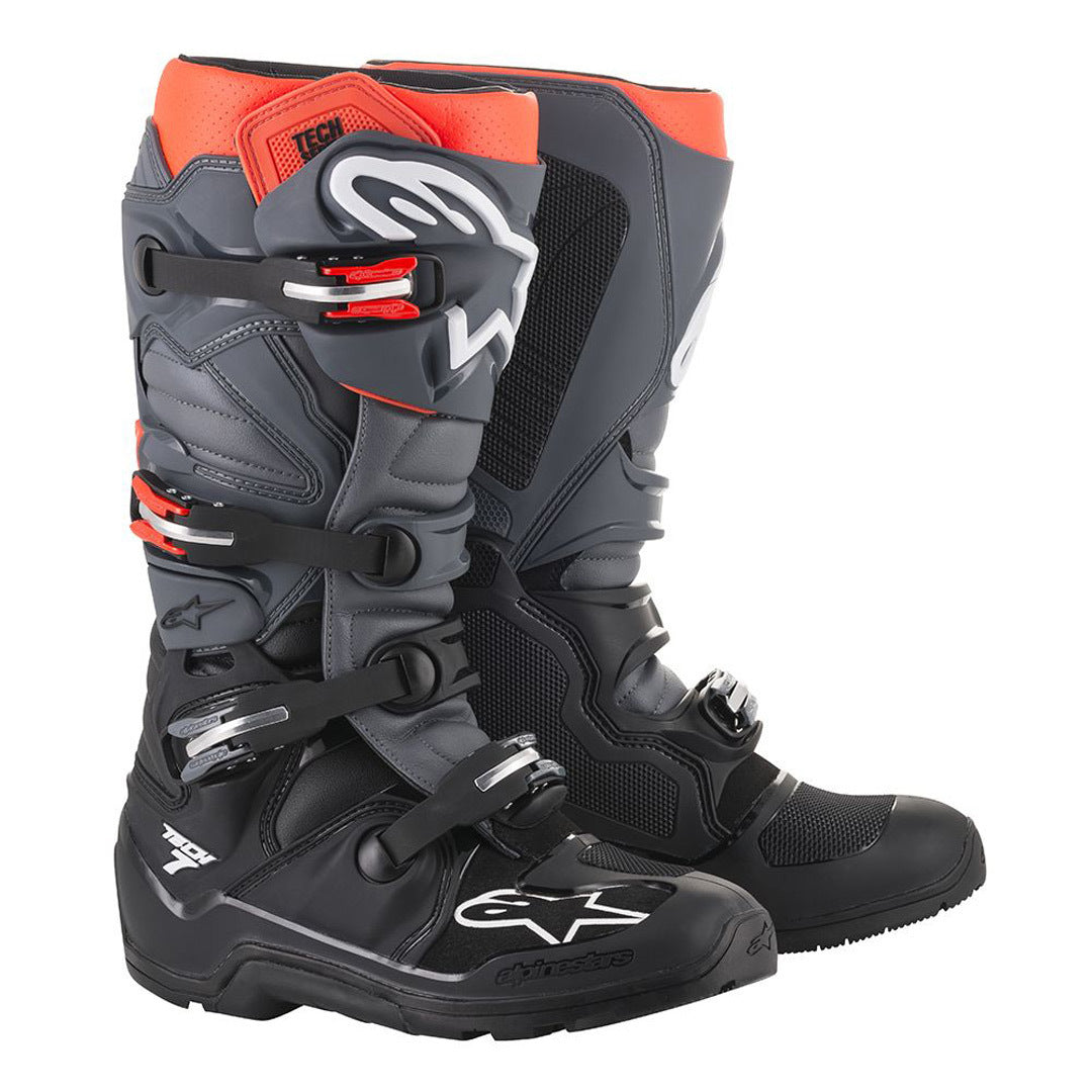 Alpinestars Tech 7 Enduro Sole MX Boots - Black/Dark Grey/Fluro Red
