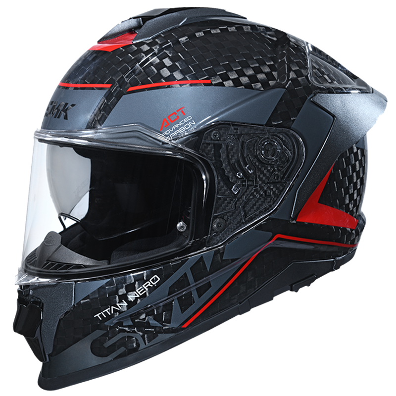 SMK Titan Carbon Nero (GL263) Helmet - Black Grey Red