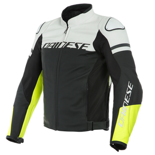 Dainese Agile Leather Jacket - Matt Black/White/Fluro Yellow