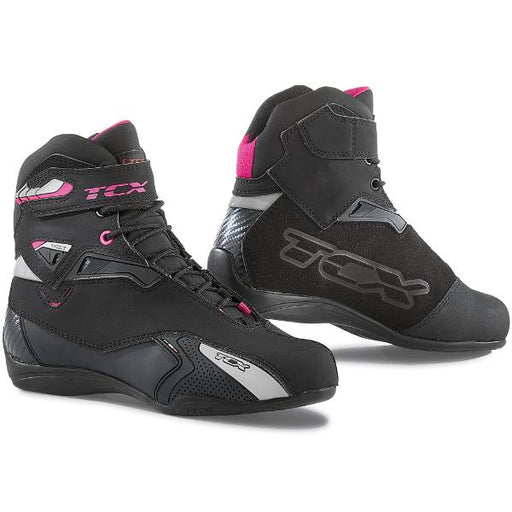 TCX Rush Waterproof Lady Shoes – Black/Fuchsia - MotoHeaven