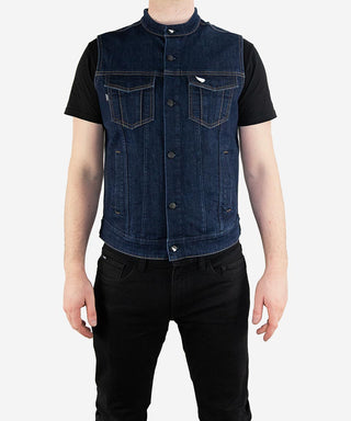 Saint Mandarin Collar Denim Vest Indigo