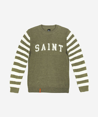 Saint Retro Knit Crew Olive Stripe