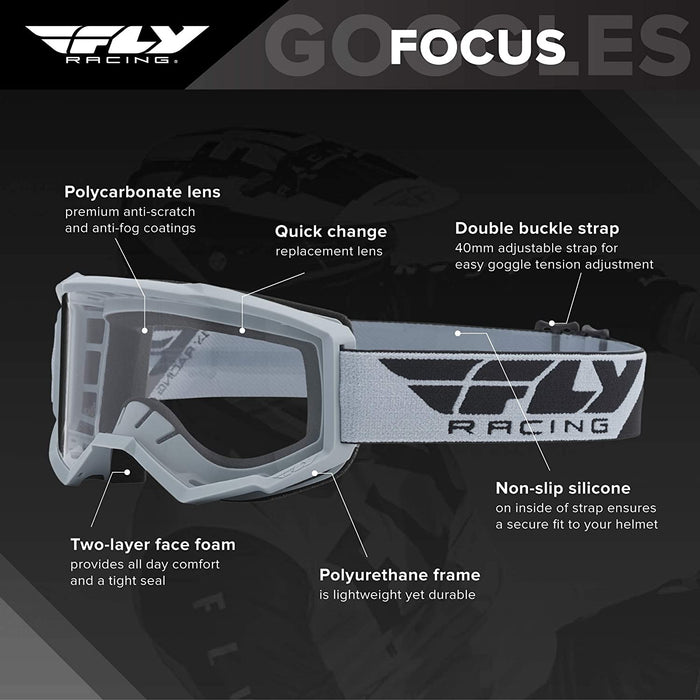 Fly Racing Focus Motorcycle Goggles With Clear Lens -  Grey/Dark Grey