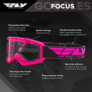 Fly Racing Focus Motorcycle Goggles With Clear Lens -  Pink/Black